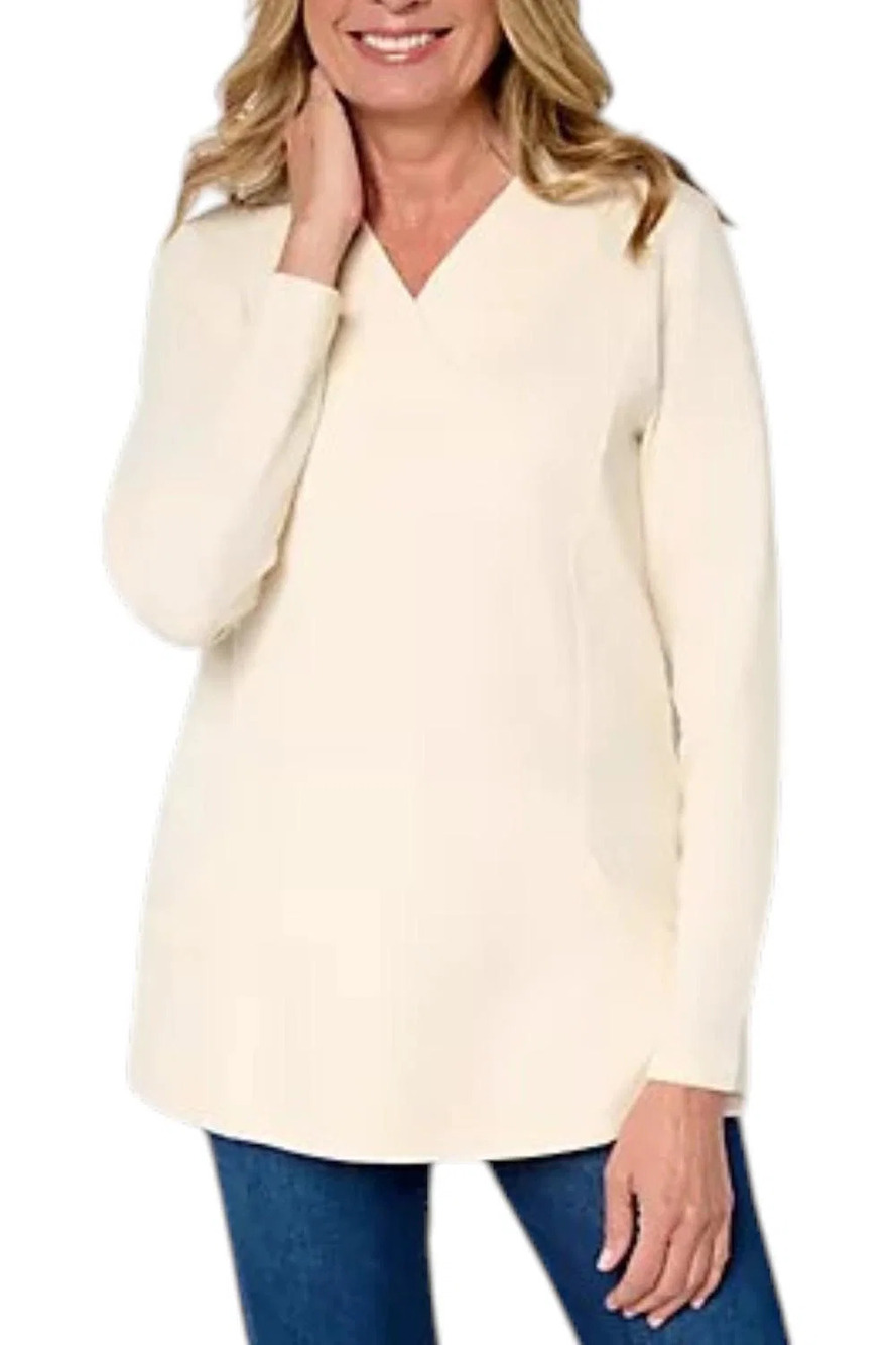 Denim & Co. Women's Waffle Knit Crossover Tunic Vanilla Cream - Regular